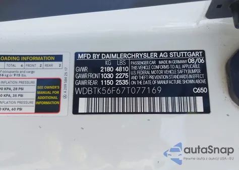 2007 Mercedes-Benz Clk 350 из США, поврежденный, VIN WDBTK56F67T077169